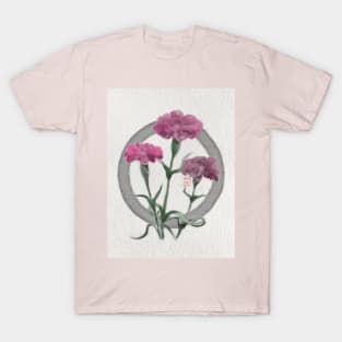 zen circle with sumiE watercolor pink carnations T-Shirt